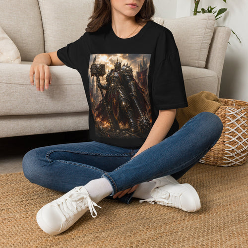 Dark Fantasy Knight T-Shirt — Armored Warlord Battle Scene