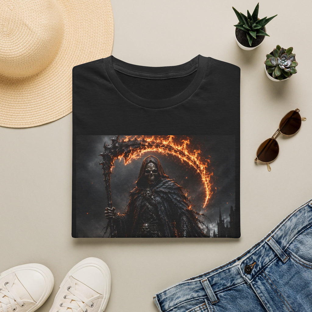 Grim Reaper Flame Scythe T-Shirt — Dark Gothic Horror Tee