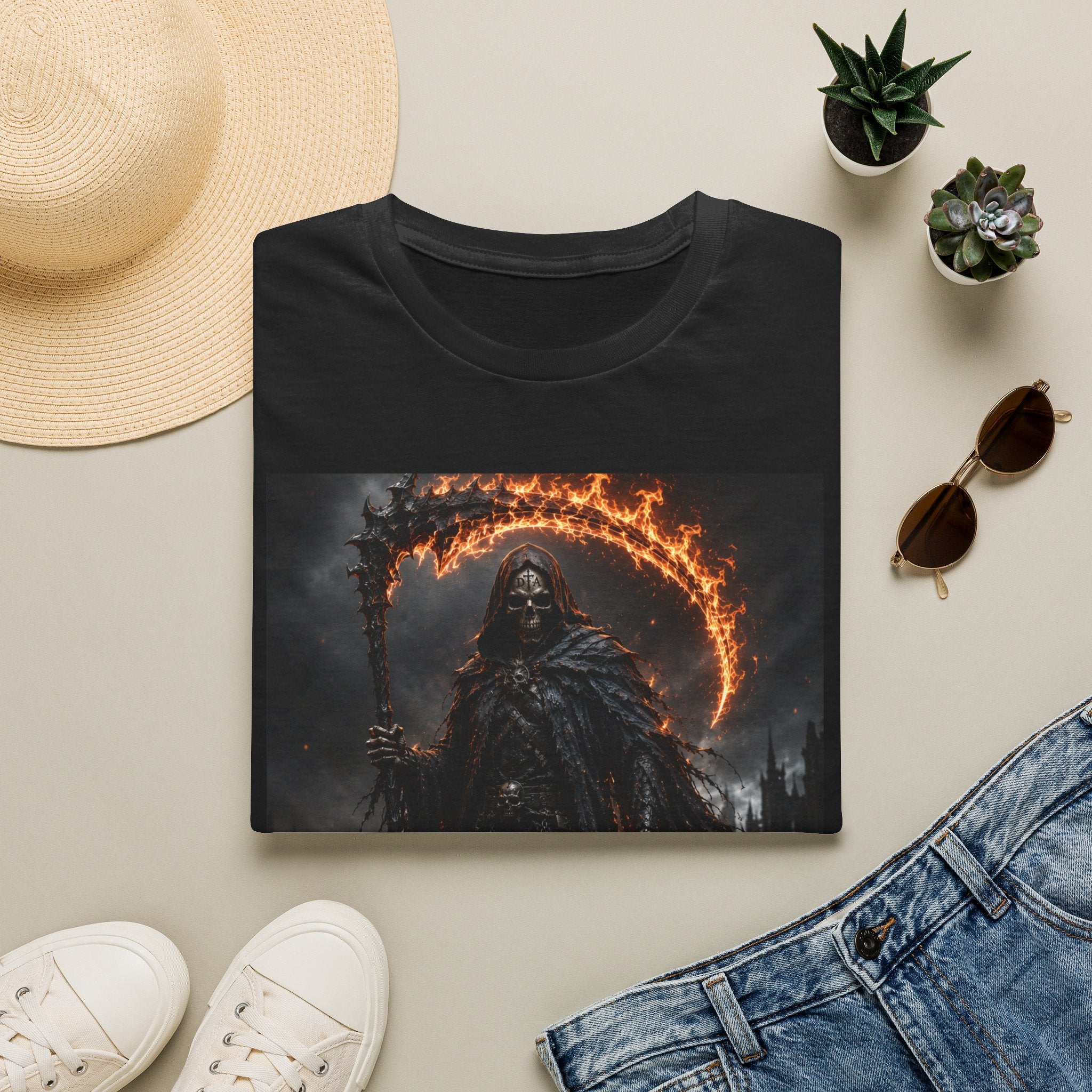 Grim Reaper Flame Scythe T-Shirt — Dark Gothic Horror Tee