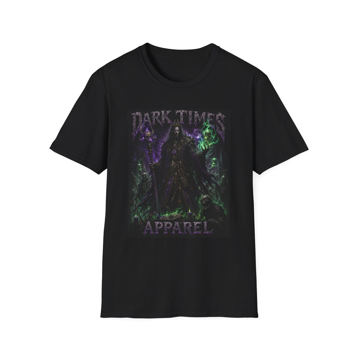 Dark Times Graphic T-Shirt — Gothic Wizard Skull Design