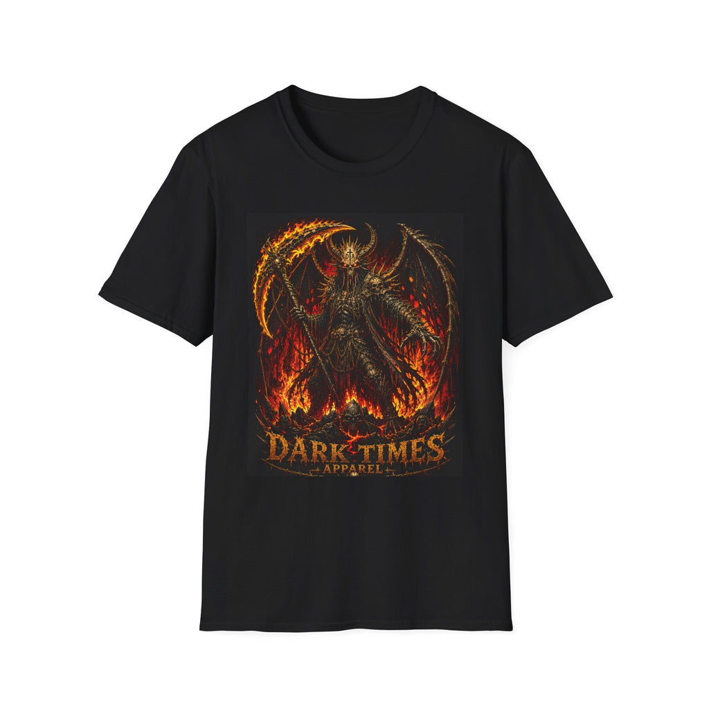 Dark Times Demon Scythe T-Shirt — Gothic Flames Graphic Tee