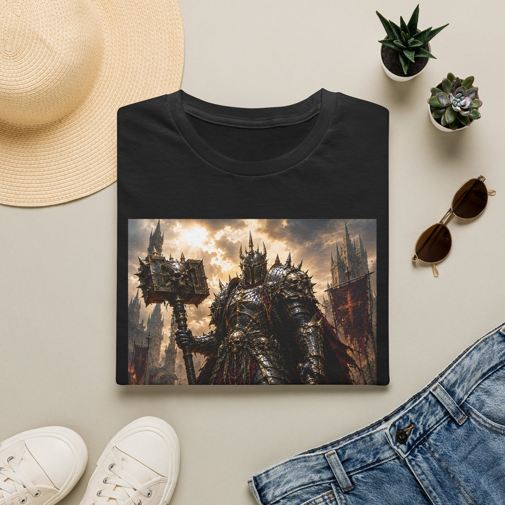Dark Fantasy Knight T-Shirt — Armored Warlord Battle Scene