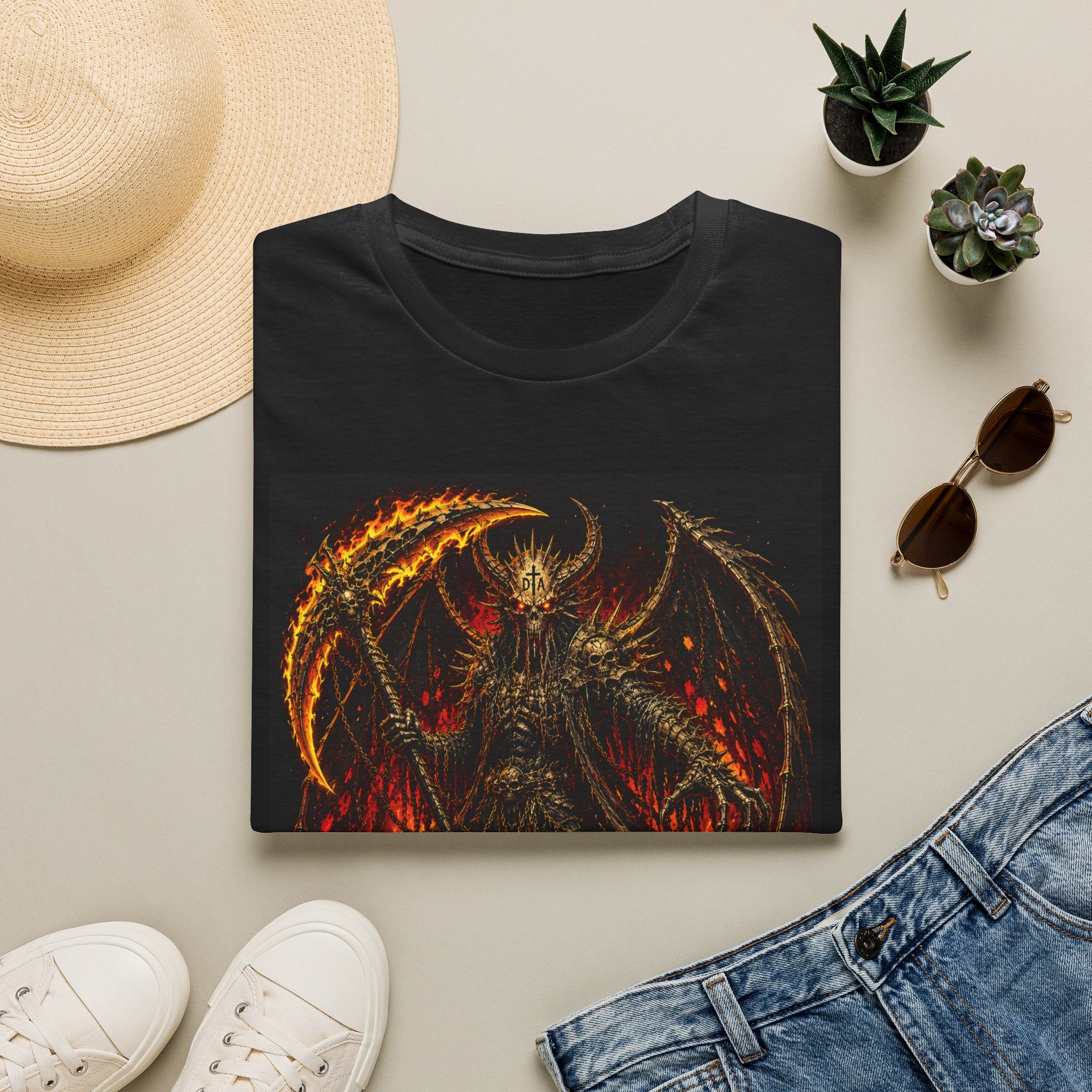 Dark Times Demon Scythe T-Shirt — Gothic Flames Graphic Tee