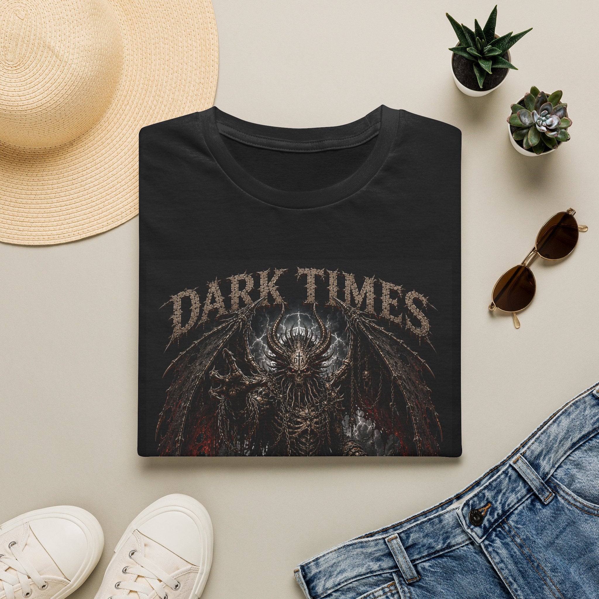 Dark Times Graphic T-Shirt — Gothic Demon Illustration