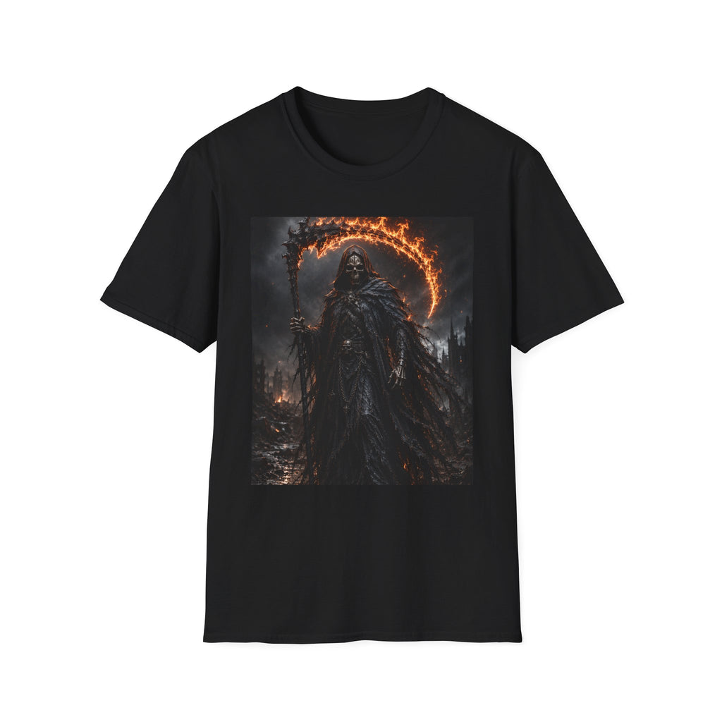 Grim Reaper Flame Scythe T-Shirt — Dark Gothic Horror Tee