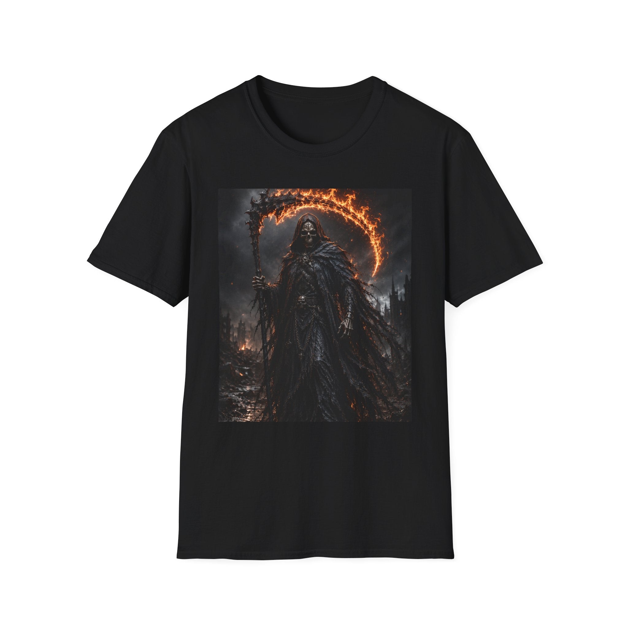 Grim Reaper Flame Scythe T-Shirt — Dark Gothic Horror Tee