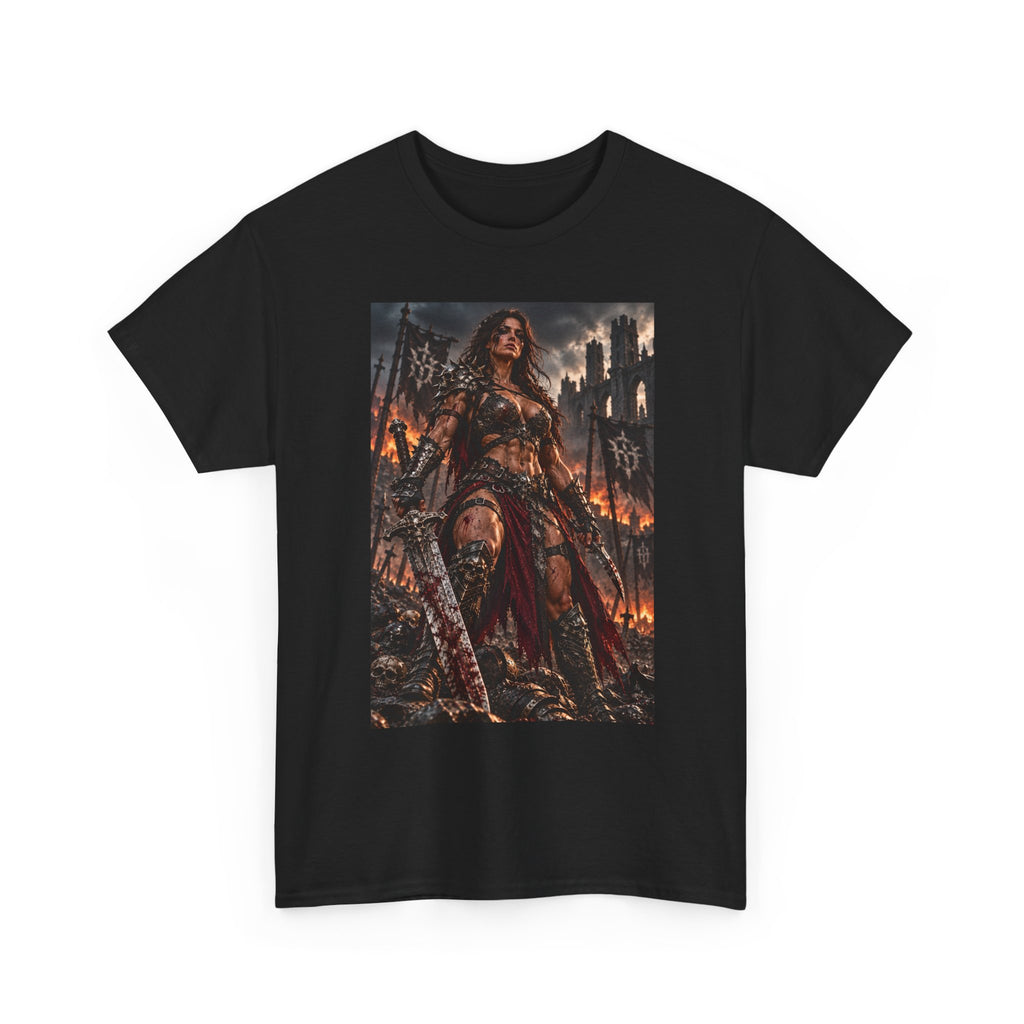 strong female warrior stands victorious