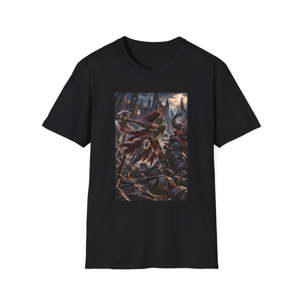 female warrior red hair defeats demon