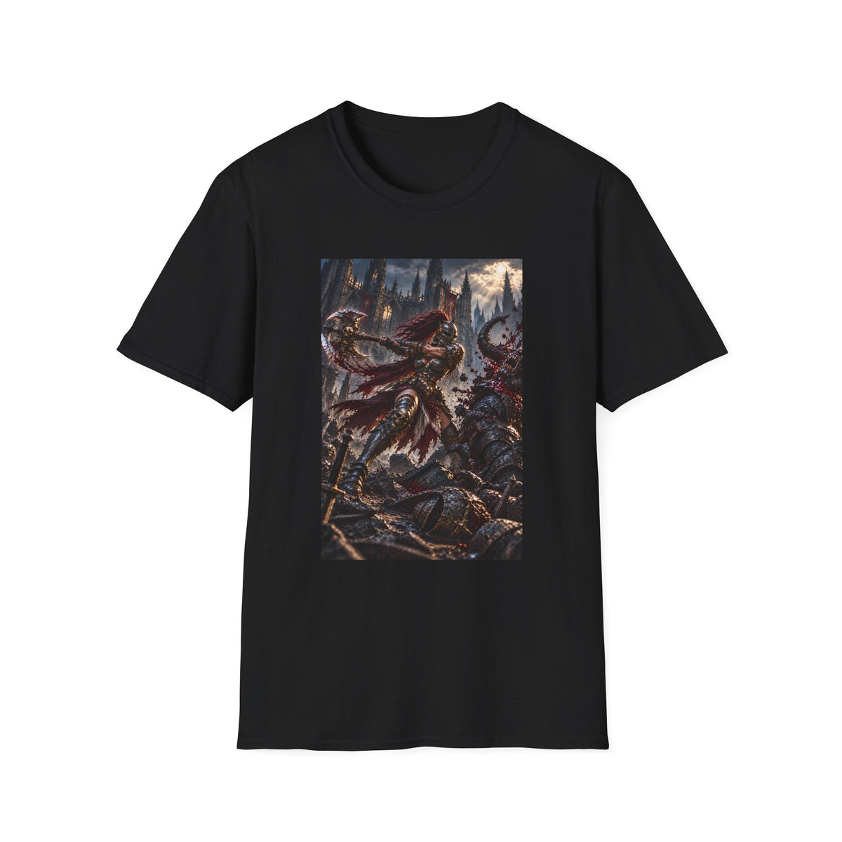 female warrior red hair defeats demon