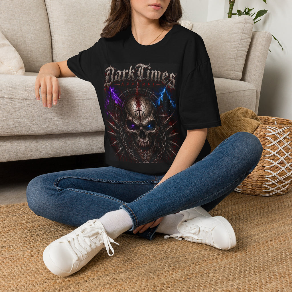 Dark Times Skull Tee — Gothic Electric Lightning Rock T-Shirt