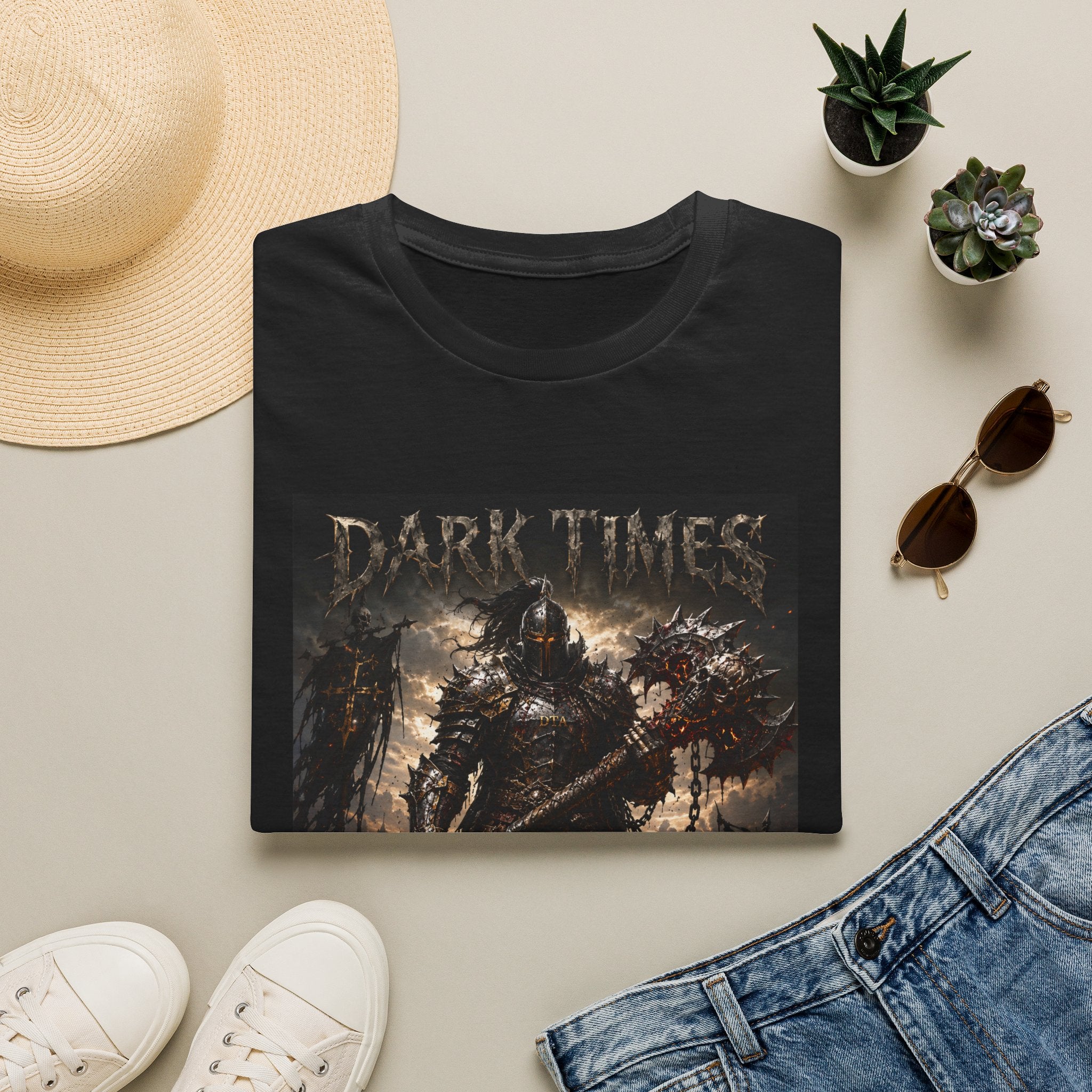 Dark Times Warrior T-Shirt — Gothic Fantasy Knight Graphic Tee