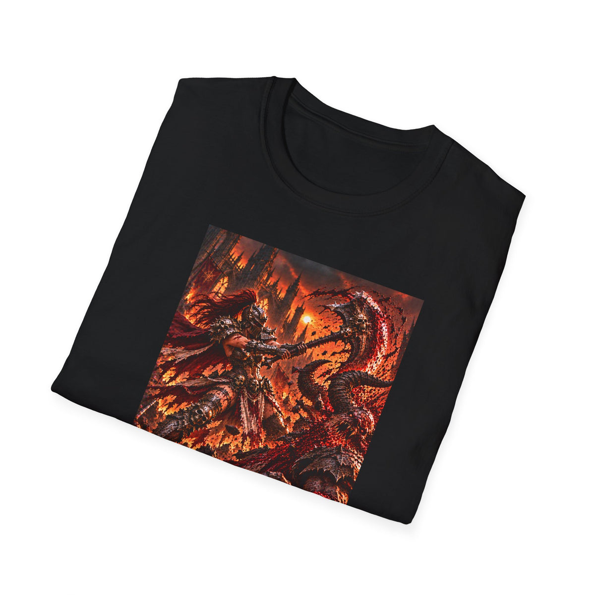 red hair female warrior battles demon