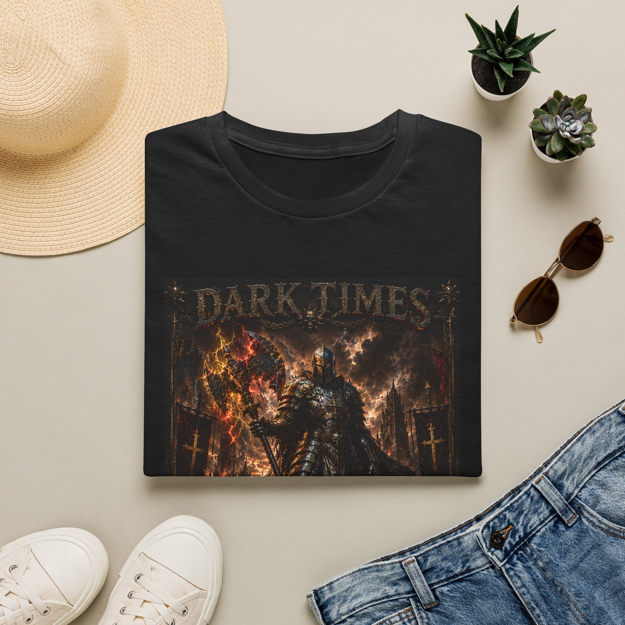 Dark Times Graphic T‑Shirt — Flaming Knight 'Dark Times' Design