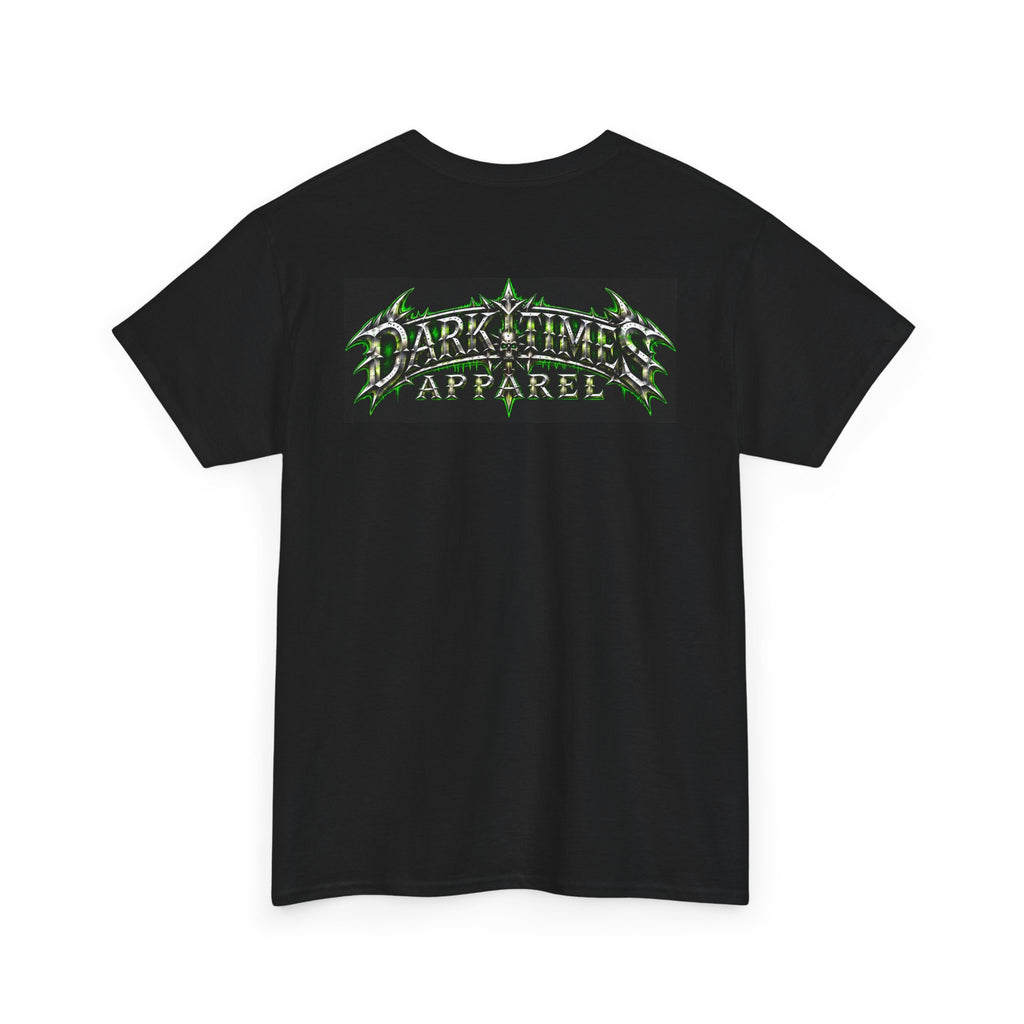 Skull Graphic Tee — Distressed Bronze Skull Front, DarkTimes Apparel Back